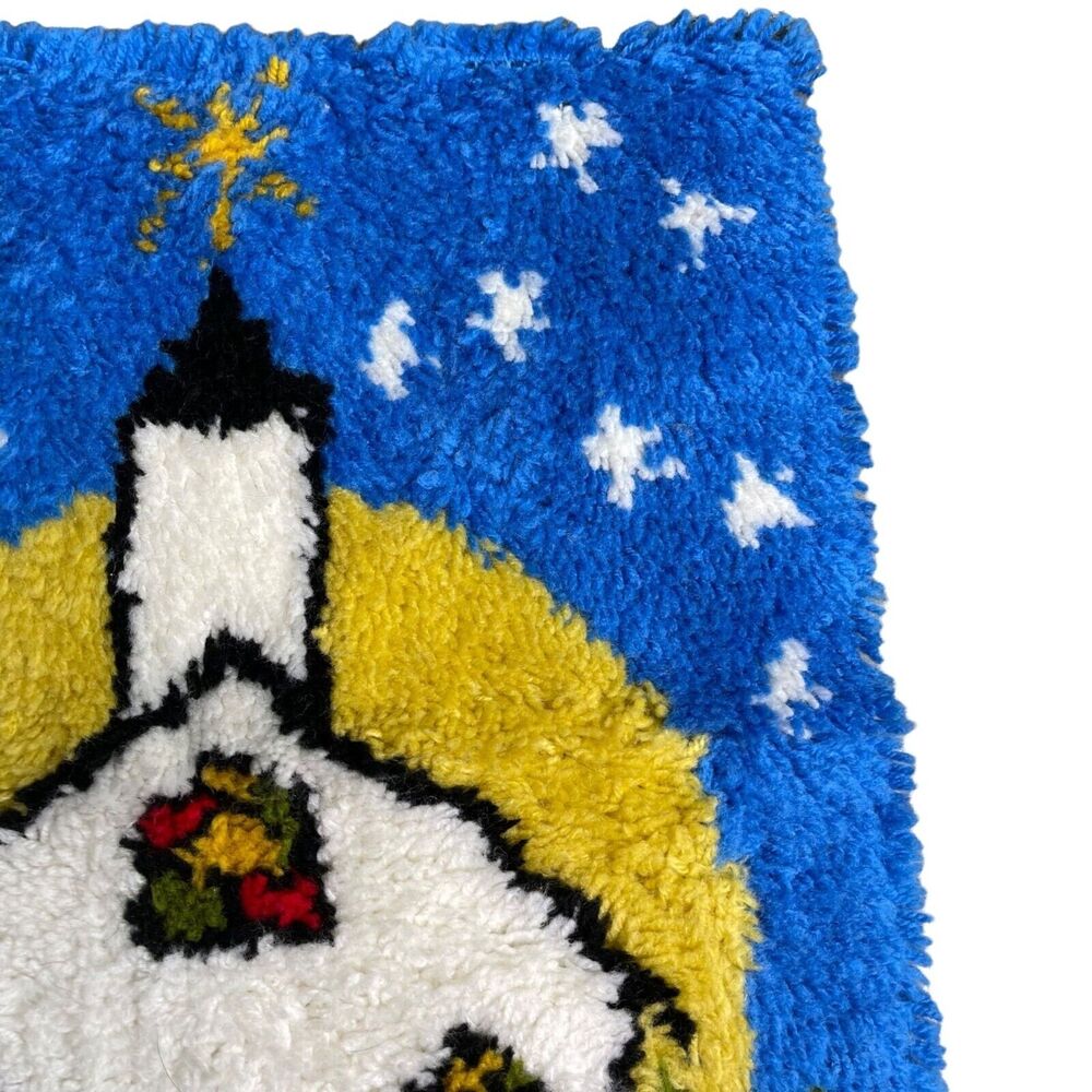 Vintage Christmas Handmade Wall Hanging Church Stars Holiday Latch Hook Rug - Picture 4 of 9